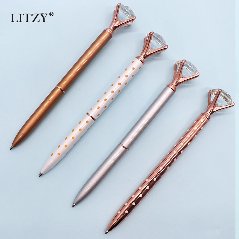 Big Gem Ballpoint Pen Luxury Crystal Rose Gold Diamond Ballpoint Pens for School Writing tools Stationery Office Supplies