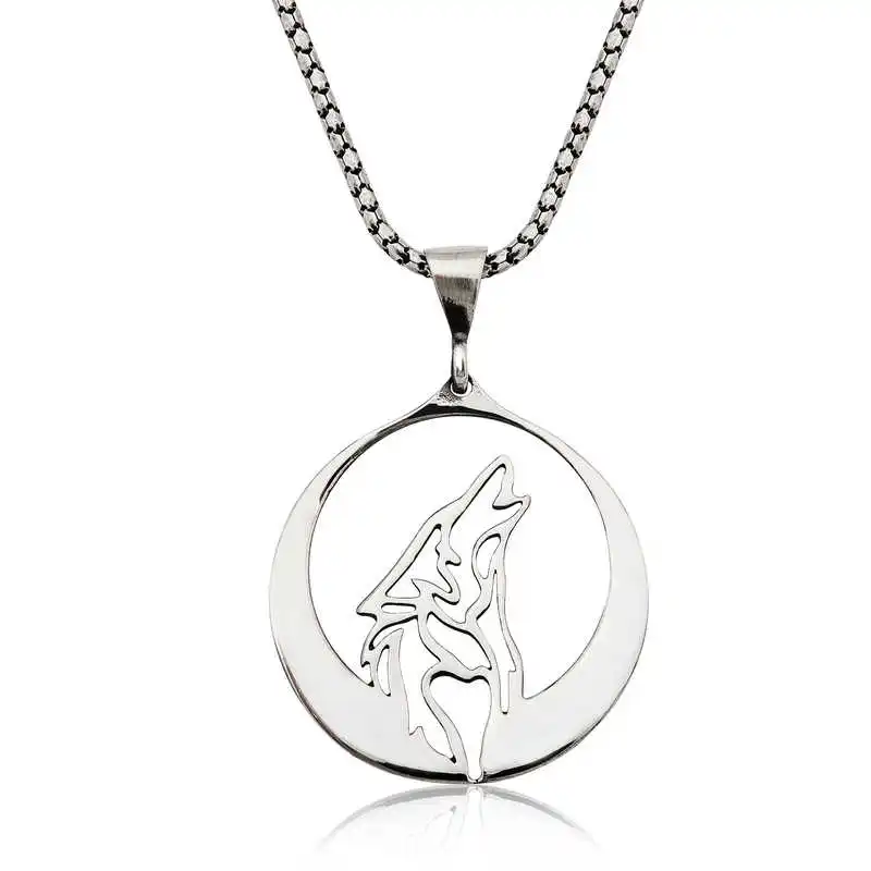 Silver Gray Wolf Necklace 925 Sterling Men Jewelry Wedding Party Birthday Gift - Box - Pendant - Chain Choker - Man - Fashion