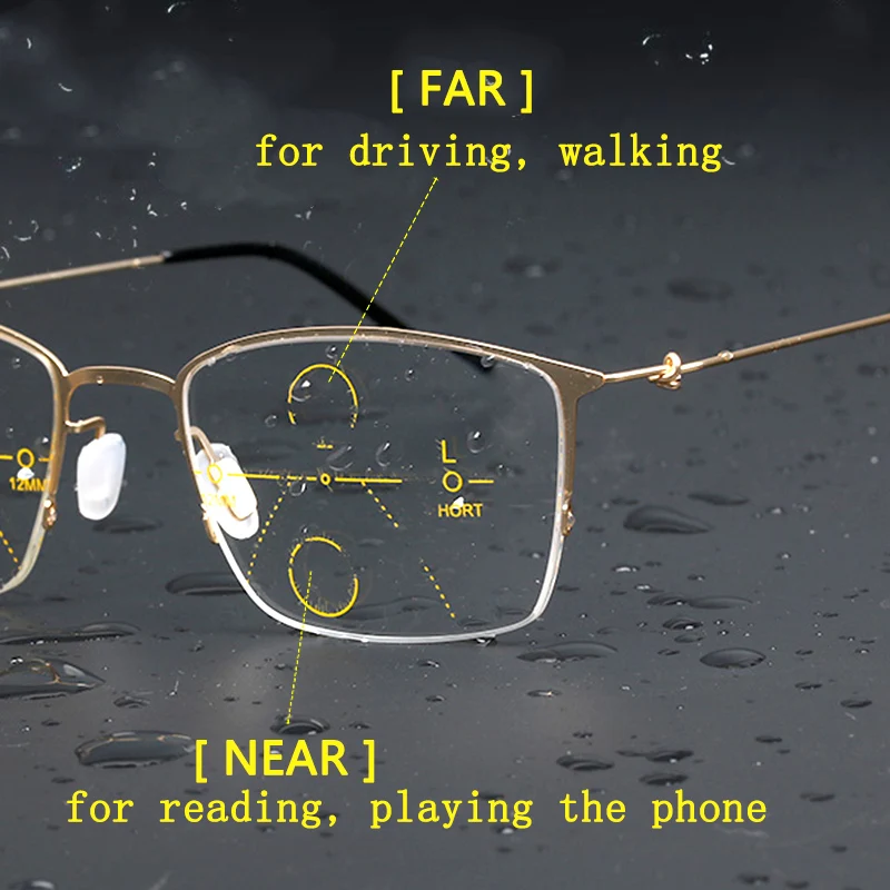 Metal Progressive Multifocal Reading Glasses for Men Women See Near Hyperopic Anti Blue Ray Half Frame Gold Fashion