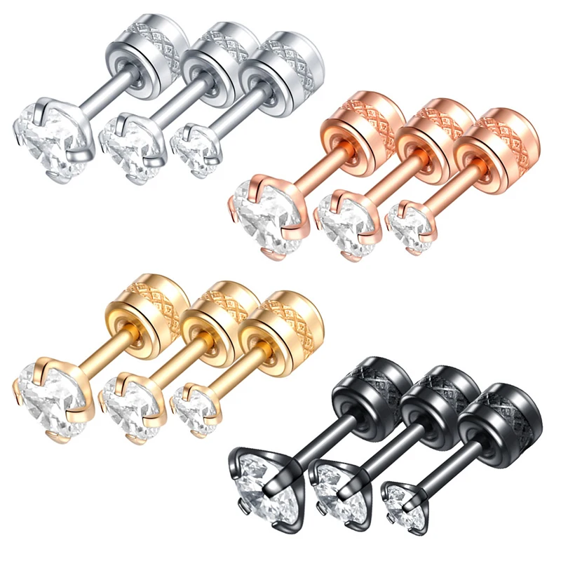 2piece/1pair Medical Stainless Steel Crystal Zircon Ear Studs Earrings Tragus Cartilage Hypoallergenic Screws Piercing Jewelry