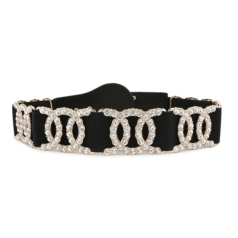Cinturones de cristal de diamantes de imitación para Mujer, Cintura elástica ancha, cinturón de vestir elástico, moda