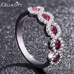 Cellacity Silver Ruby Ring Gemstones Jewelry for Women Emerald Zircon Fashionable Female Anniversary Gift Size 5-11