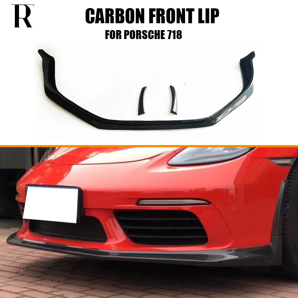 

Real Carbon Fiber Front Bumper Chin Lip Splitter With Side Trim Spoiler for Porsche 718 Boxster & Cayman 2016 UP