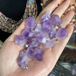 Natural Stone Pendant Brazil Amethysts Crystal Druzy Irregular Shape Lavender Semi-precious Chakra Reiki Raw Ore Jewelry