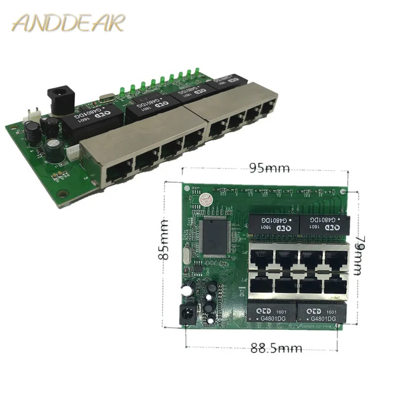 OEM PBC 8พอร์ตสวิตช์Gigabit Ethernet 8พอร์ตMet 8 Pin Way 10/100/1000 M Hub 8way power Pin Pcb Board OEMเจาะGat