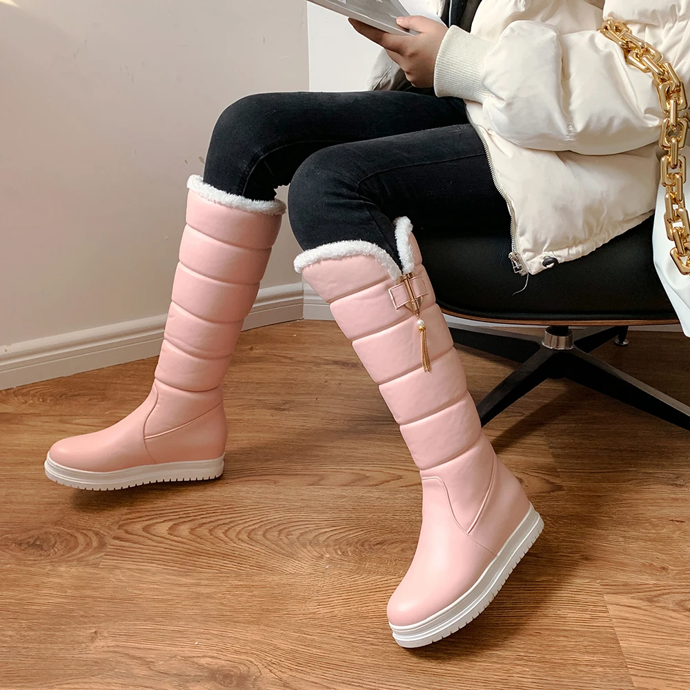 Big Size Winter Warm Plush Knee High Boots Women Comfy Flat Heel Snow Boots Ladies Fashion Thigh High Platform Waterproof Boot