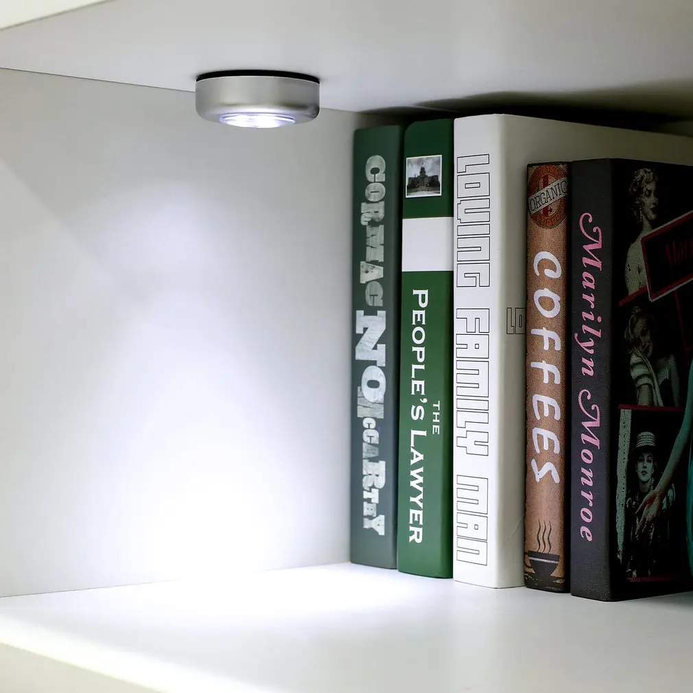 Lâmpada LED de toque redonda para teto e parede, alimentado por bateria, Mini LED Night Light, Pat Lamp, luz de emergência para cabeceira e gabinete