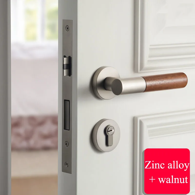 1 Set Simple Door Lock American Style Bedroom Door Handle Lock Interior Door Walnut Handle With Key Lock