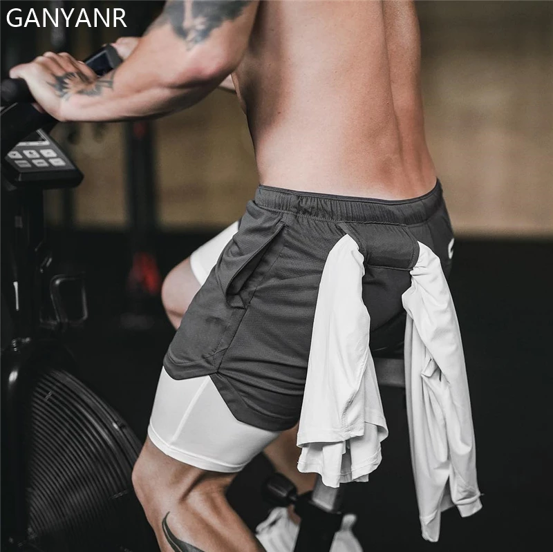 GANYANR Uomini Running Pantaloncini Palestra Sport Crossfit Fitness di Formazione di Basket Abbigliamento Sportivo Da Jogging 2 In 1 di calcio