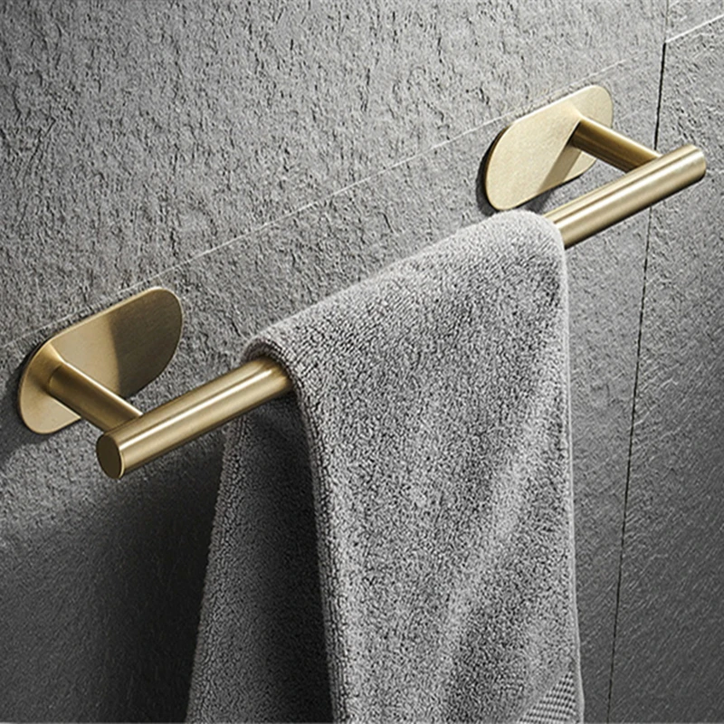 2021 Newest Stainless Steel Hardware Set Self-adhesive Golden Towel Bar Paper Holder Robe Hook Towel Ring Bathroom Accessories