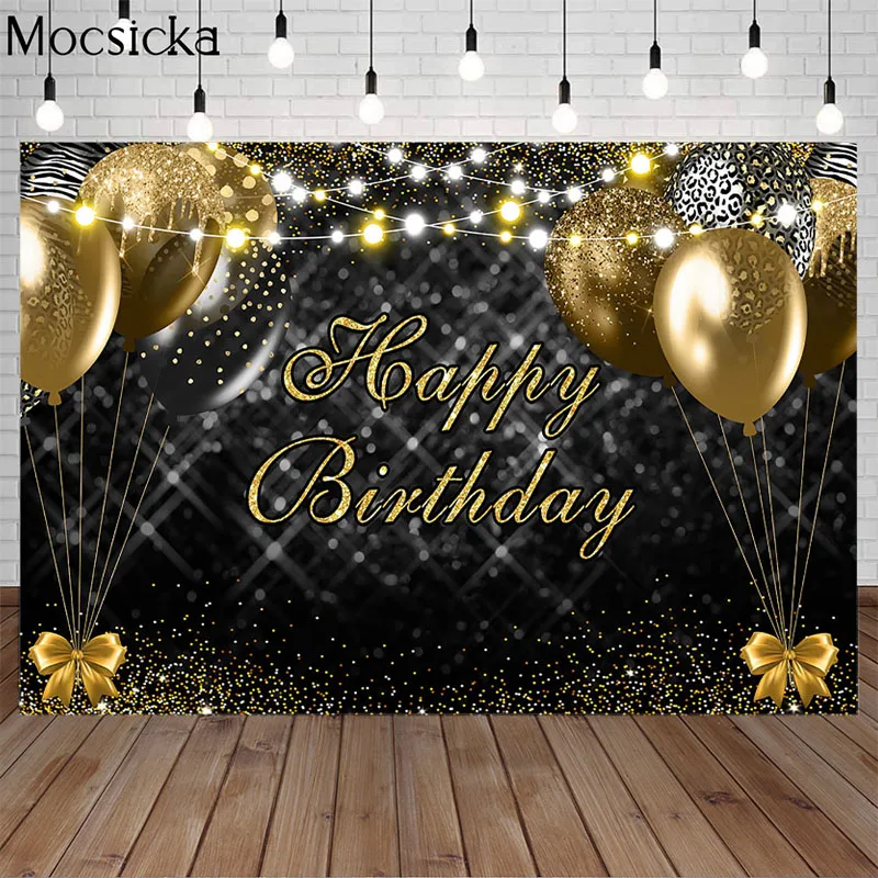 Custom Birthday Backdrop Black Golden Leopard Balloon Woman Princess Banners Photography Background Photophone Photo Studio