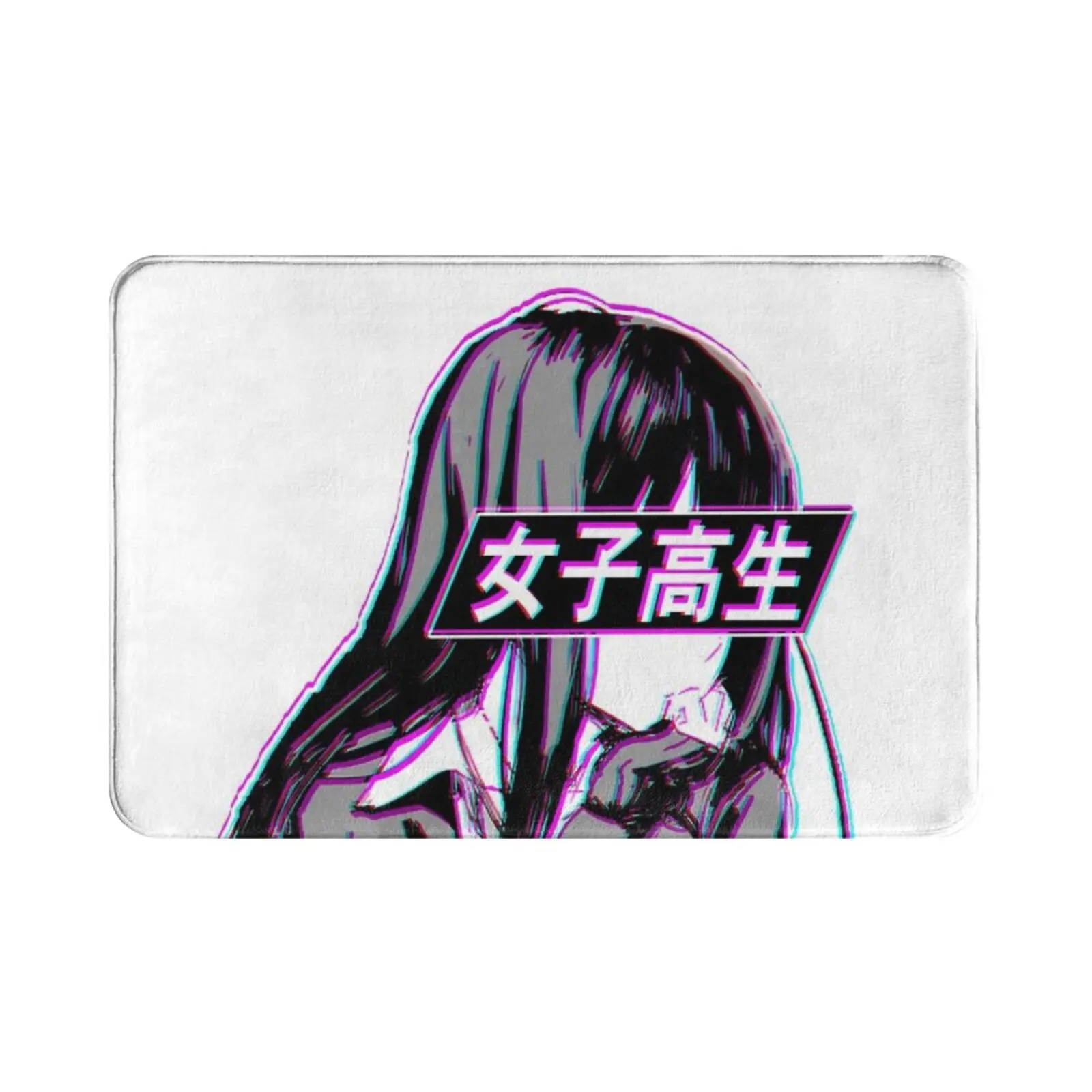 Schoolgirl Glitch-Sad Japanese Anime Aesthetic Carpet Mat Rug Cushion Soft Anime Nyan Manga Senpai Schoolgirl Grunge