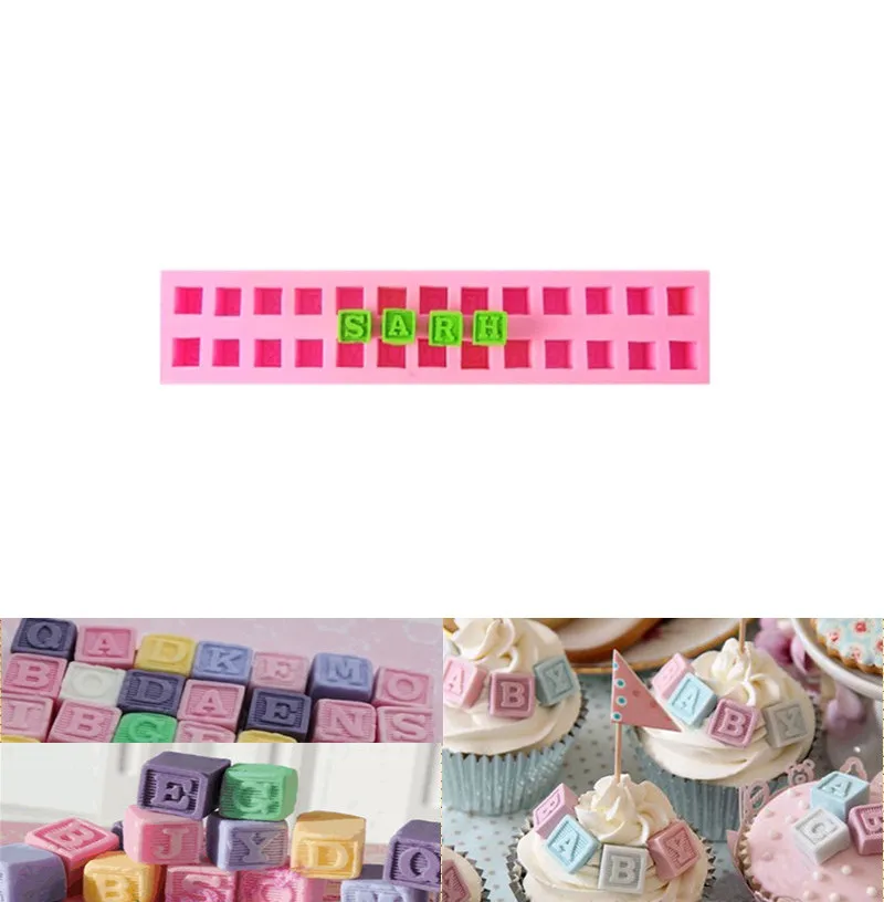 DIY Cake Tools Silicone English Letters 3D Alphabet Building Block Fondant Cake Chocolate Mold Jelly & Candy Pudding Mould