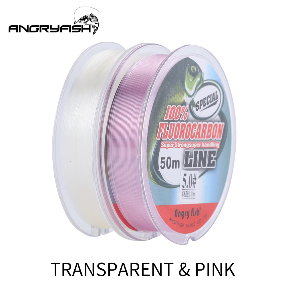 Angryfish 50M Fluorocarbon Fishing Line Pink Carbon Fiber Leader Line