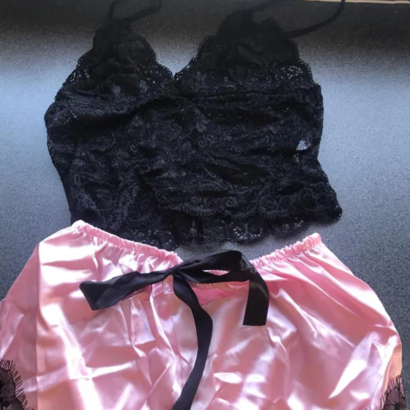 Hirigin 2 stücke Frauen Silk Satin Spitze Nachtwäsche Sexy Bh Leibchen + Shorts Pyjama Sets Damen Sleep Homewear