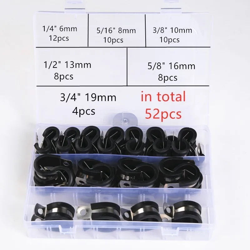 Kabel Klem, 52Pcs Rubber Kussen Geïsoleerde Klem. Rvs Metalen Klem (Assortiment Kit 3)