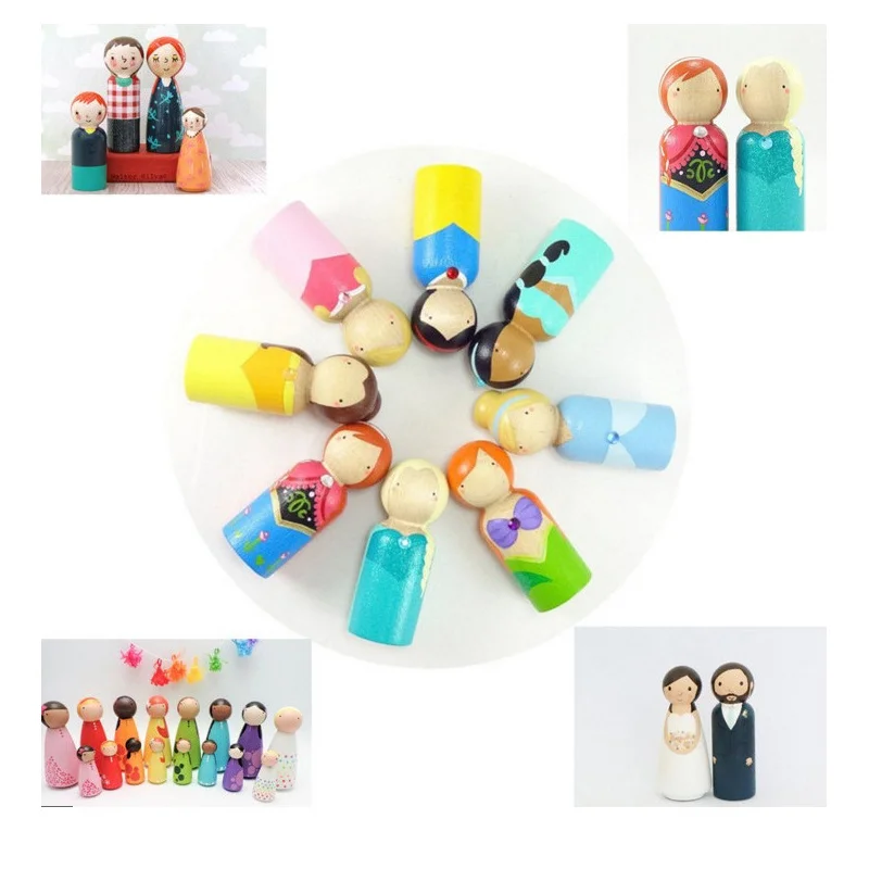 DIY 35 43 55 65mm Painted Wooden Figure Peg Dolls Handmade Custom Puppets Doll Kids Toys Arts Crafts Graffiti Little Wooden Men