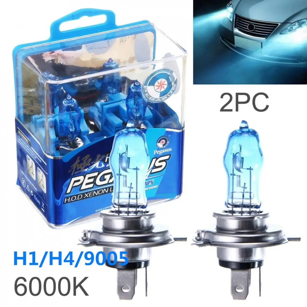 

Super Bright White Halogen Bulb 2PCS H1/H4/9005 12V 100W 6000K Car HOD Xenon Halogen Lamp Auto Front Headlight Lamp for Cars New