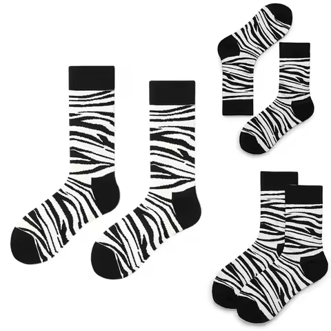Unisex Hip Hop Street Funny Crew Socks Creative Black White Zebra Stripes Animal Printed Harajuku Skateboard Hosiery