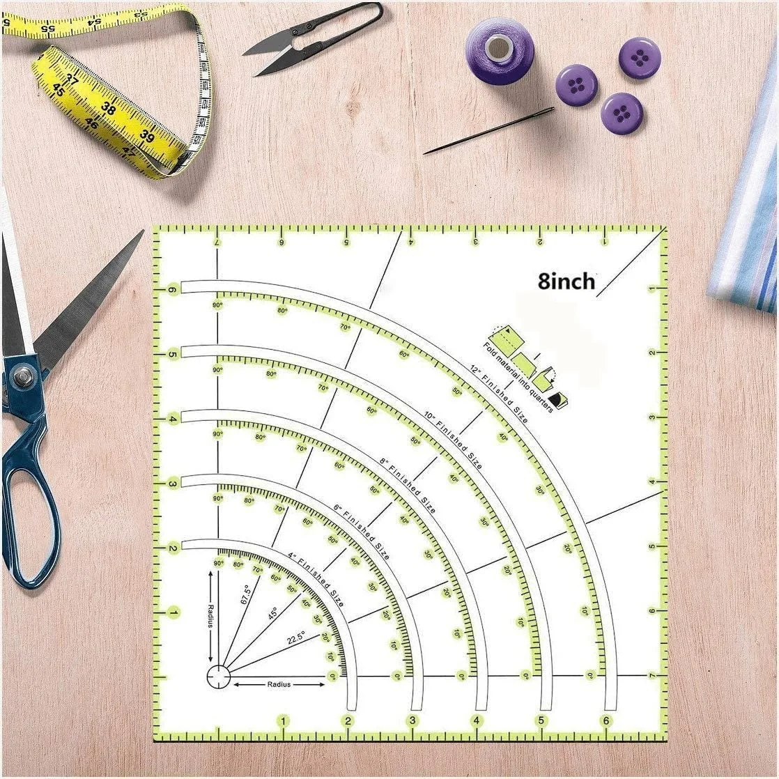 8Inch Sewing Quilting Ruler Multifunction Two-Color Line Arc Cutting Splicing Ruler Patchwork Ruler Sewing Craft Accessories