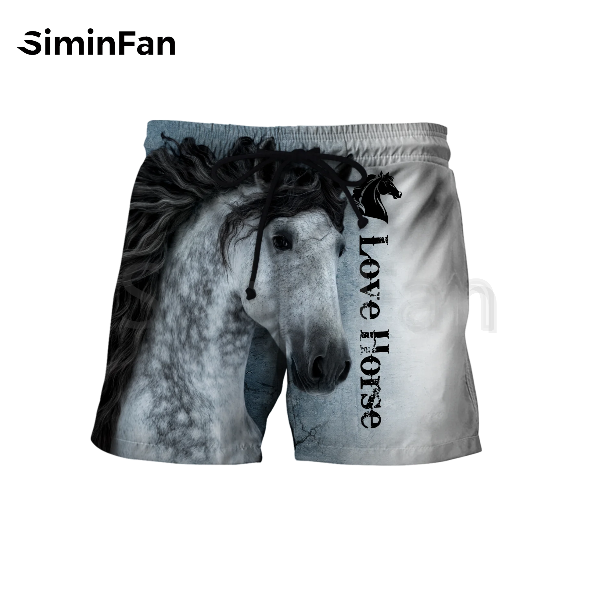 Love Horse Black White Mens Casual Board Shorts 3D Print Summer Beach Sport Unisex Harajuku Streetwear Quick Drying Outwear 07