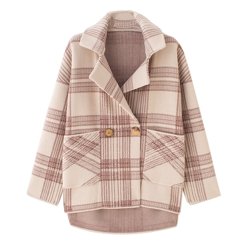 

Suit Collar Plaid Woolen Coat Female 2021 Winter New Korean Plus Size Winter Short Thick Double-sided Woolen Coat and Jacket