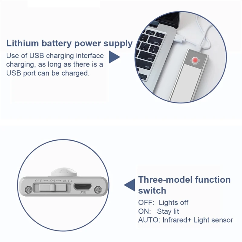 Tokili Motion Sensor Night Light USB Rechargeable Stick-on Wireless LED Bar Lamp for Cabinet, Wardrobe, Kitchen, Hallway, Stairs