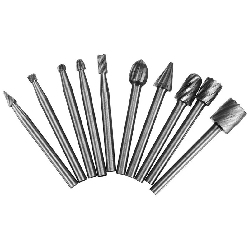 10Pcs 3mm HSS Routing Router Drill Bits Set for Dremel Carbide Rotary Burrs Tools Wood Stone Metal Root Carving Milling Cutter