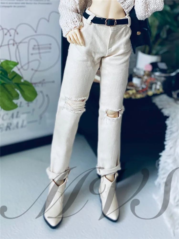 Cream Hole Jeans Pants for BJD 1/6 1/4 ,1/3, SD17 Uncle Doll Clothes Customized CWB243