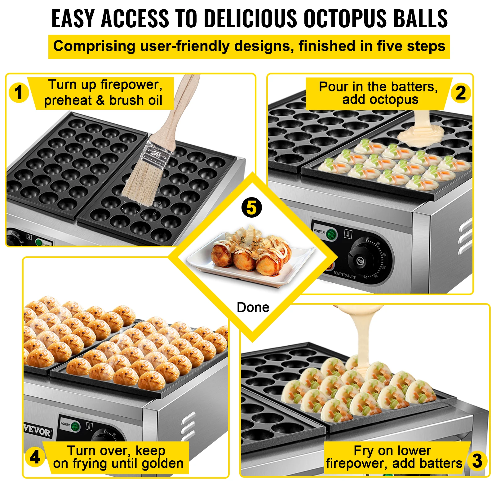 VEVOR Electric ko야키 메이커 상업용 ko야키 머신 스틱 더블 베이킹 팬 56 Octopus Household Small Fish Ball Grill