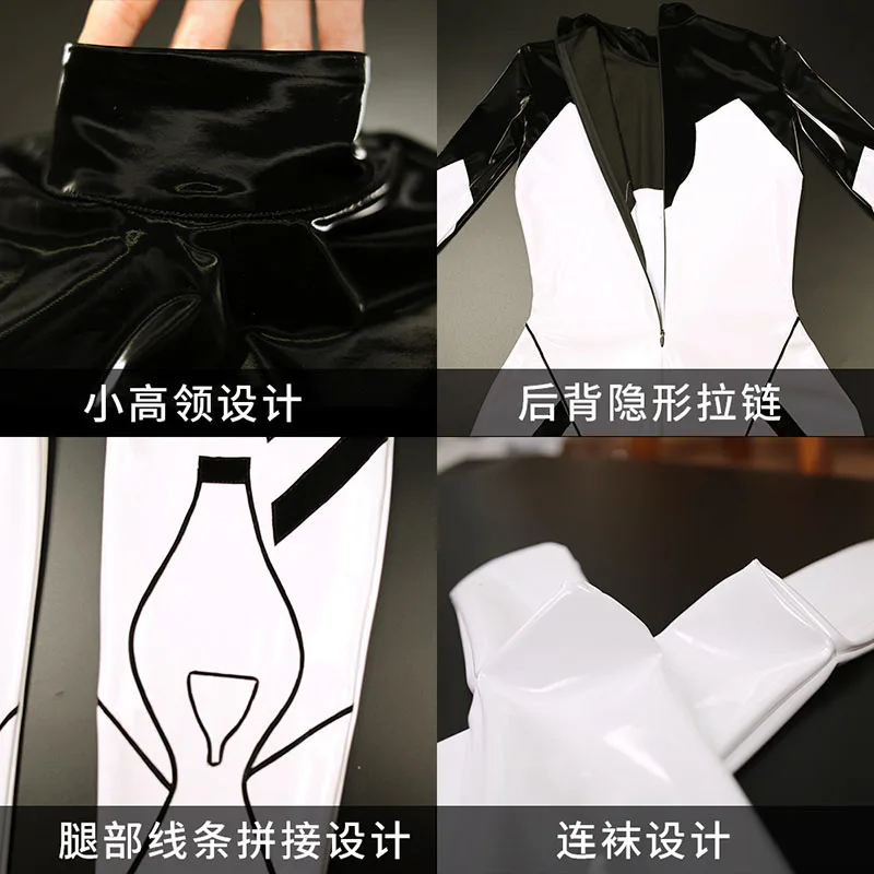 Women Sexy Latex Bodycon Anime Cosplay Jumpsuit Ladies Comic Catsuit Gloves Party Costume PVC Halloween Clothing New Custom