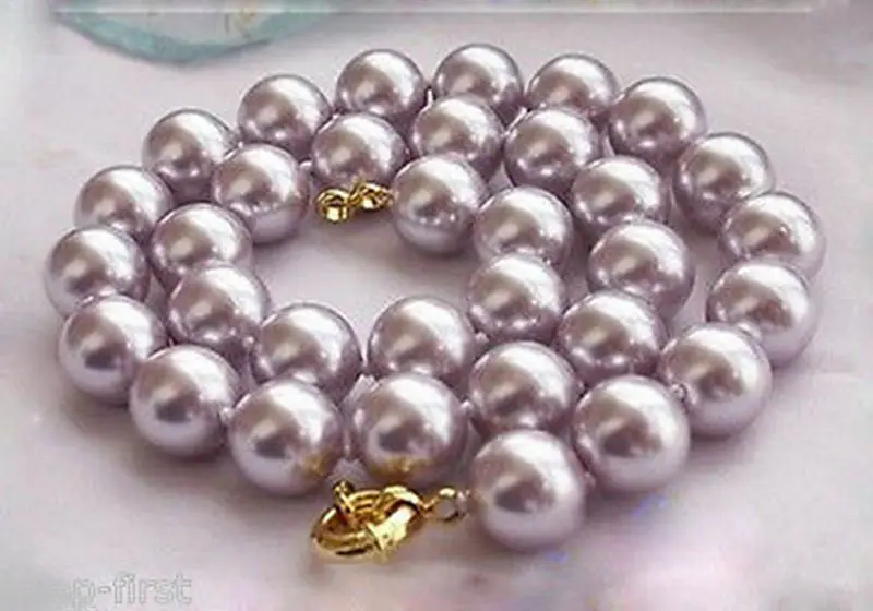 10mm Natural Lavender South Sea Shell Pearl Round Beads Necklace AAA 18\