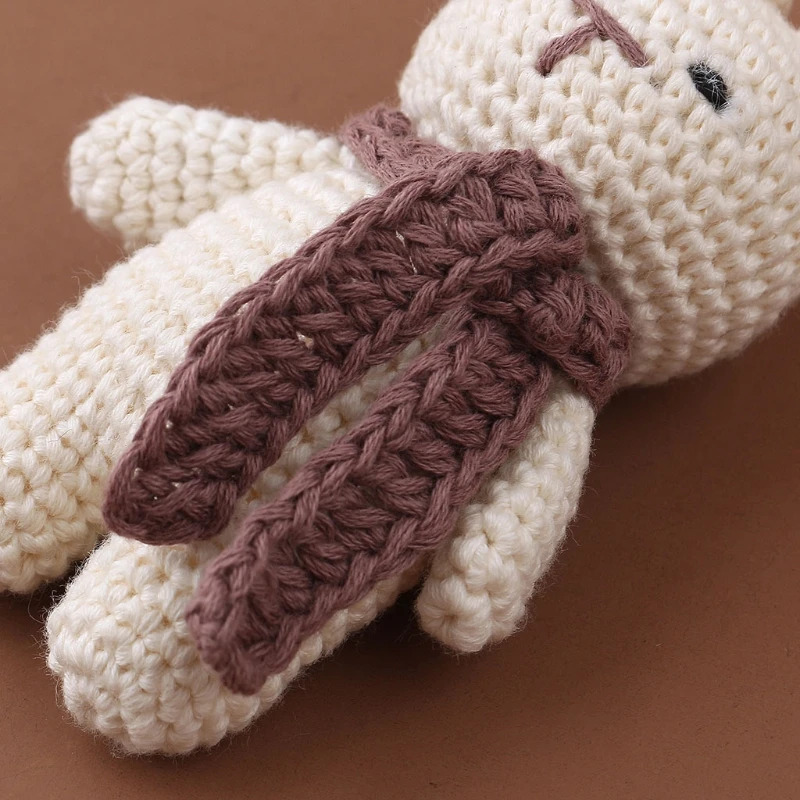 4pcs Handmade Crochet Baby Rabbit Stuffed Dolls Newborn Bunny Rattle Toy Wooden Teething Ring Pacifier Chain Clips