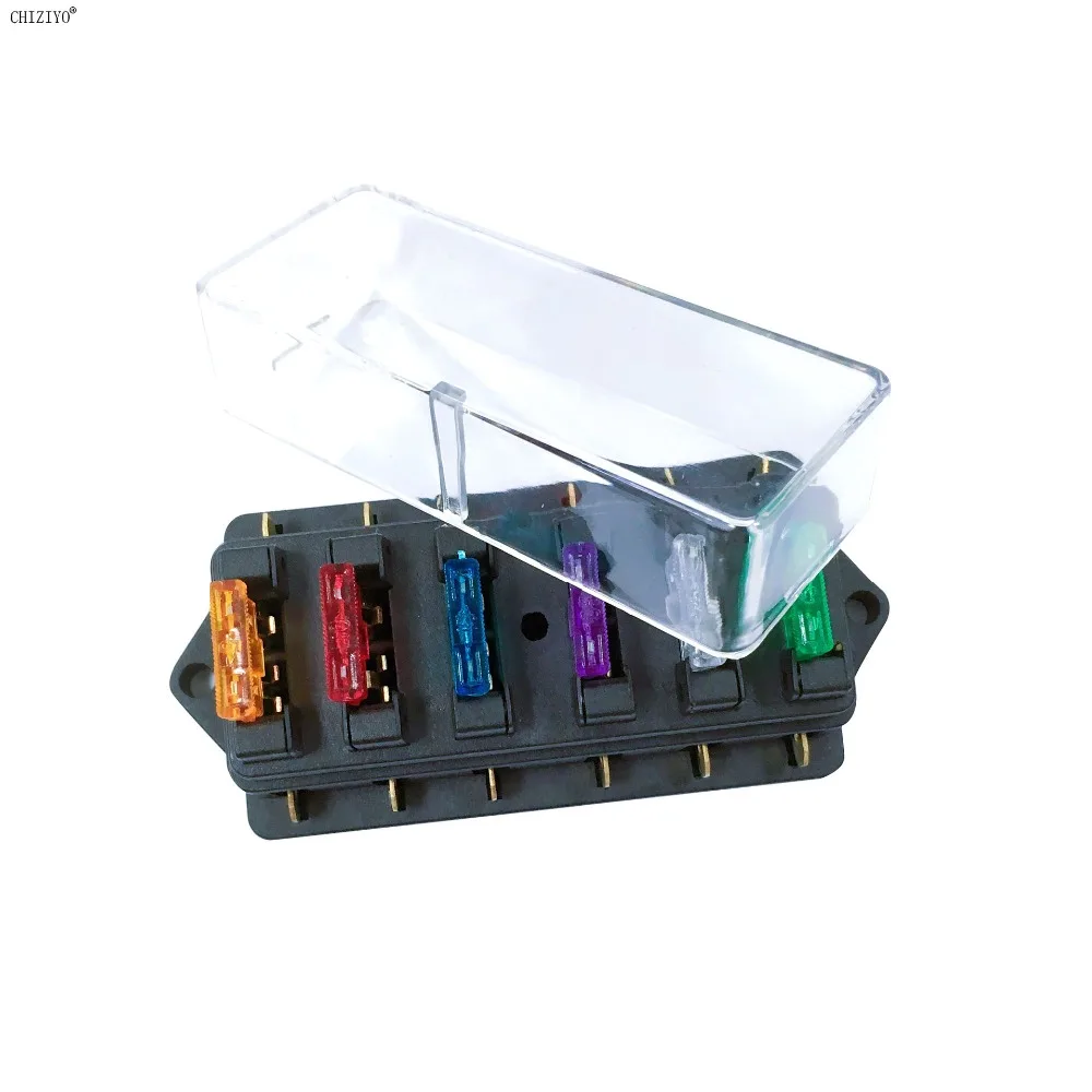 DC 12V/24V Circuit Standard Car 6 Way ATO Automotive Blade Fuse Box Block Holder Car Electronics Accessories CHIZIYO