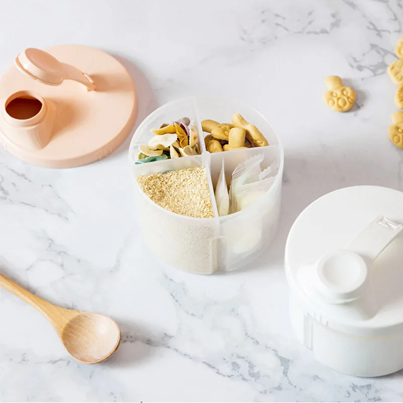 4 Grid Kotak Penyimpanan Makanan Bayi Portabel Sereal Esensial Kotak Susu Bubuk Bayi Wadah Makanan Ringan Anak-anak