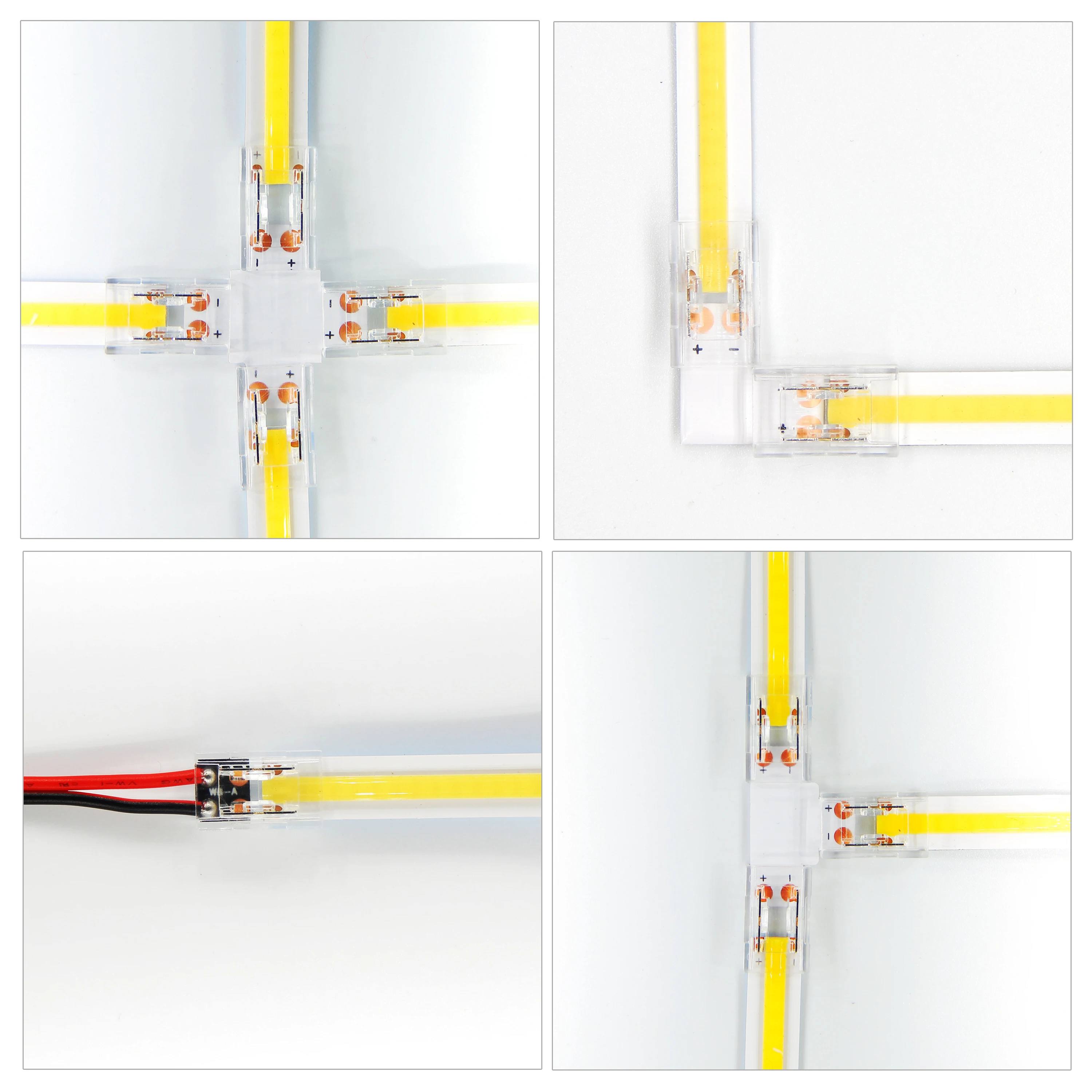 2pin złącze narożne do szerokości 8mm/10mm taśma LED FCOB X T L kształt lutowane szybkie złącze COB taśmy Led bez lutowania