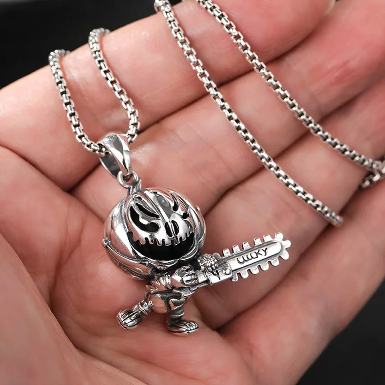 

S925 sterling silver jewelry fashion personality Korean version of Thai silver clown chainsaw trend men and women pendant trend