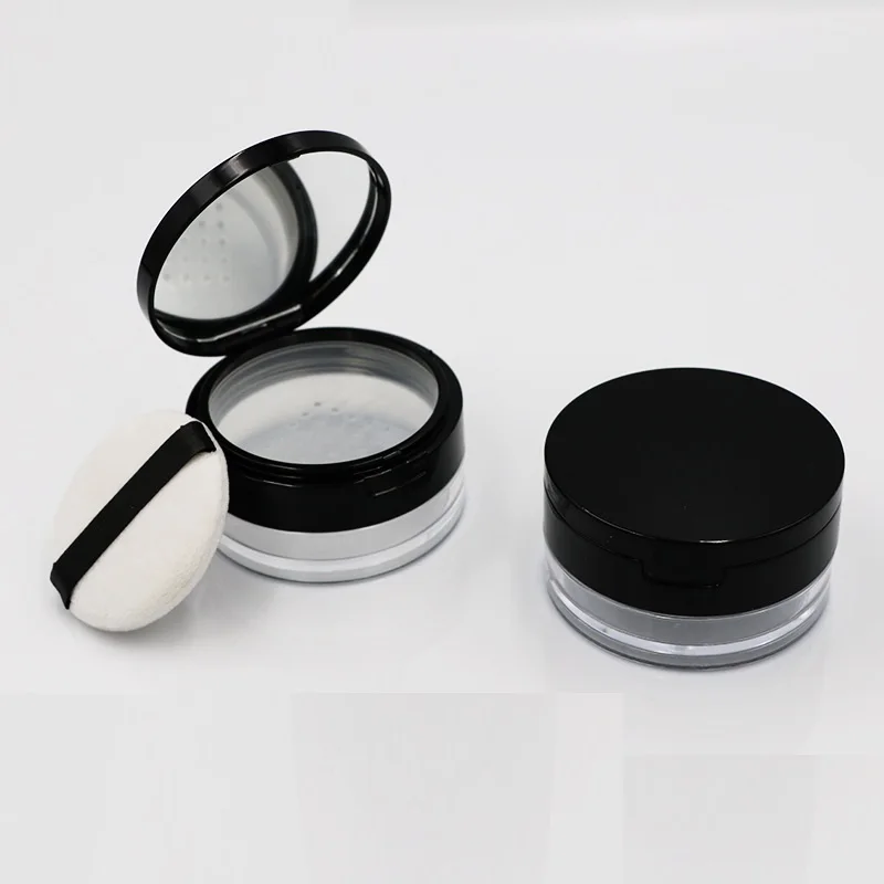 

Empty 20g Loose Powder Container with Sifter Black Clear Cosmetic Container Refillable Loose Powder Jar with Puff 20 pcs/lot