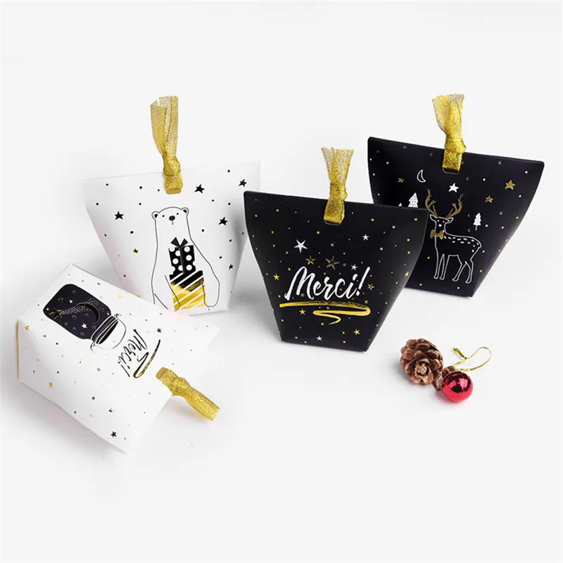 New Black And White Cookie Candy Box Foil Gold Ribbon Gift Packaging Boxes Wedding Favors Gifts Box Birthday Party Decoration