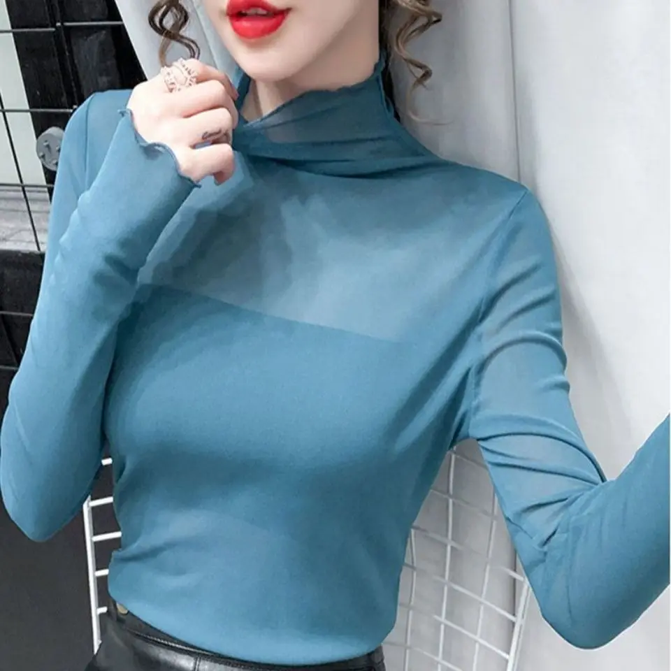 Blouse Women Lace Women\'s Long-Sleeved Mesh Top Turtleneck Shirts Small Shirt Blusas Ropa De Mujer