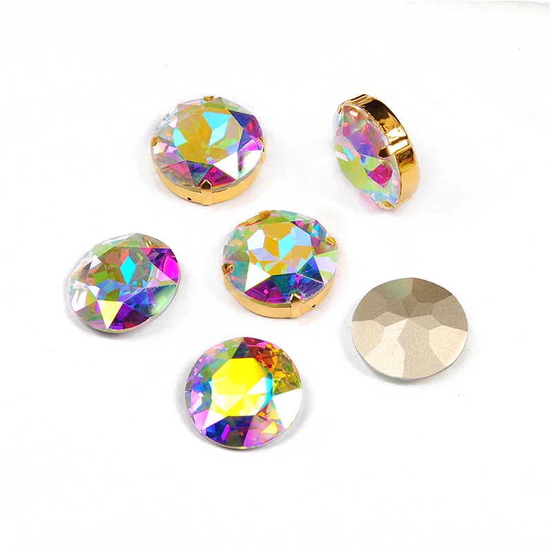 CABOCHON Crystal AB Glass Strass Sew On Round K9 Pointback setting Sew on Stones Sewing Rhinestones For Garment Jewelry