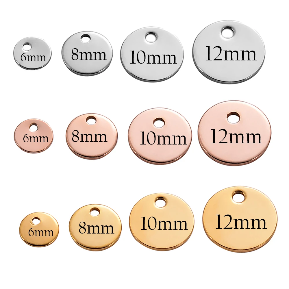 50 Teile/los Edelstahl 6mm 8mm 10mm 12mm Blank Tags DIY Für Schmuck Machen Runde Charms anhänger Großhandel – Detail 1