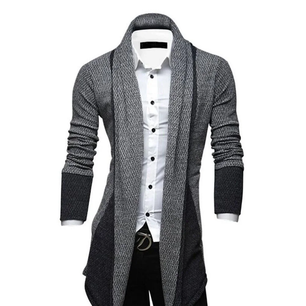 Men Sweater Slim Long Sleeve Knitted Cardigan Trench Coat Jackets Business Top H9