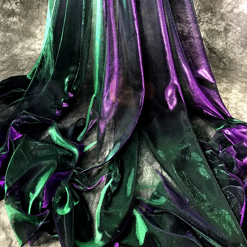 Purple Ghost Green Gradient Mesh Screen Designer Fabric Star River Skirt Clothing Laser Magic Color Clothing Fabric