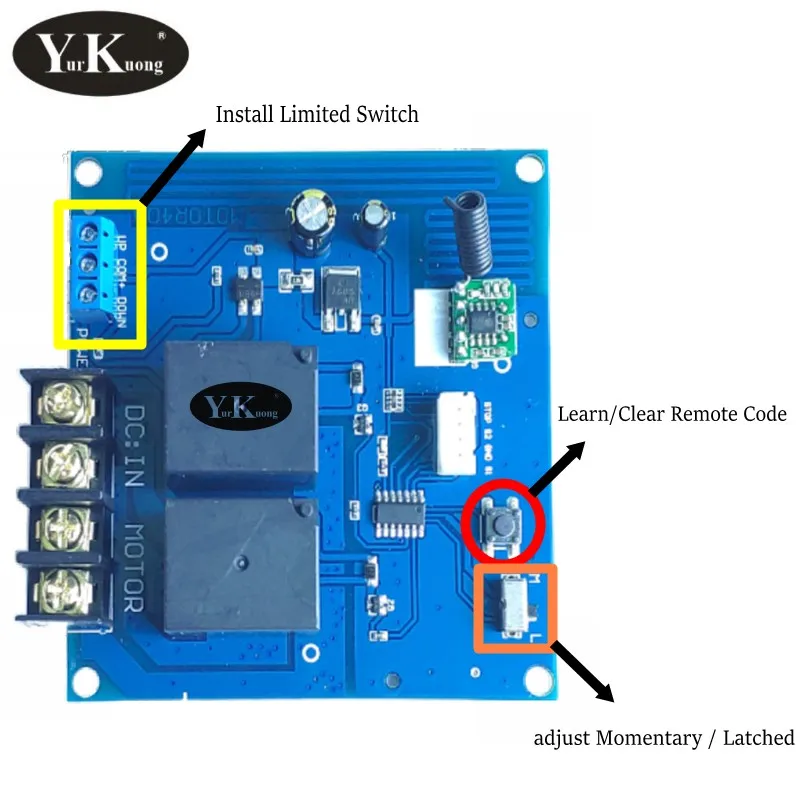 Imagem -03 - Interruptor de Controle Remoto do Motor para a Frente Reverso para Cima Baixo Parar Porta Janela Cortina sem Fio tx rx Interruptor Limitado dc 24v 40a 2ch