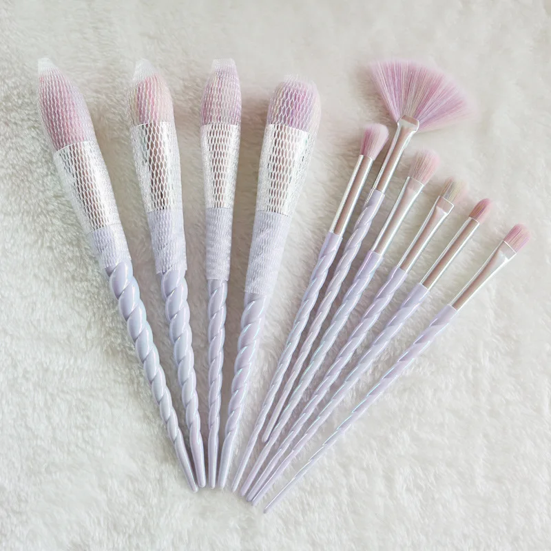 10 makeup brush set unicorn mermaid makeup set zipper diamond bag with helical plating handle