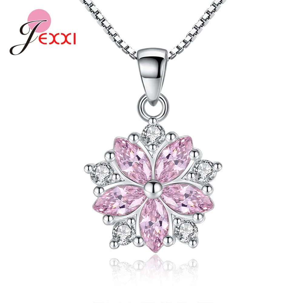 

New Romantic Style 925 Sterling Silver Flower Necklaces For Girls/Student Best Holiday Jewelry Gifts Wholesale