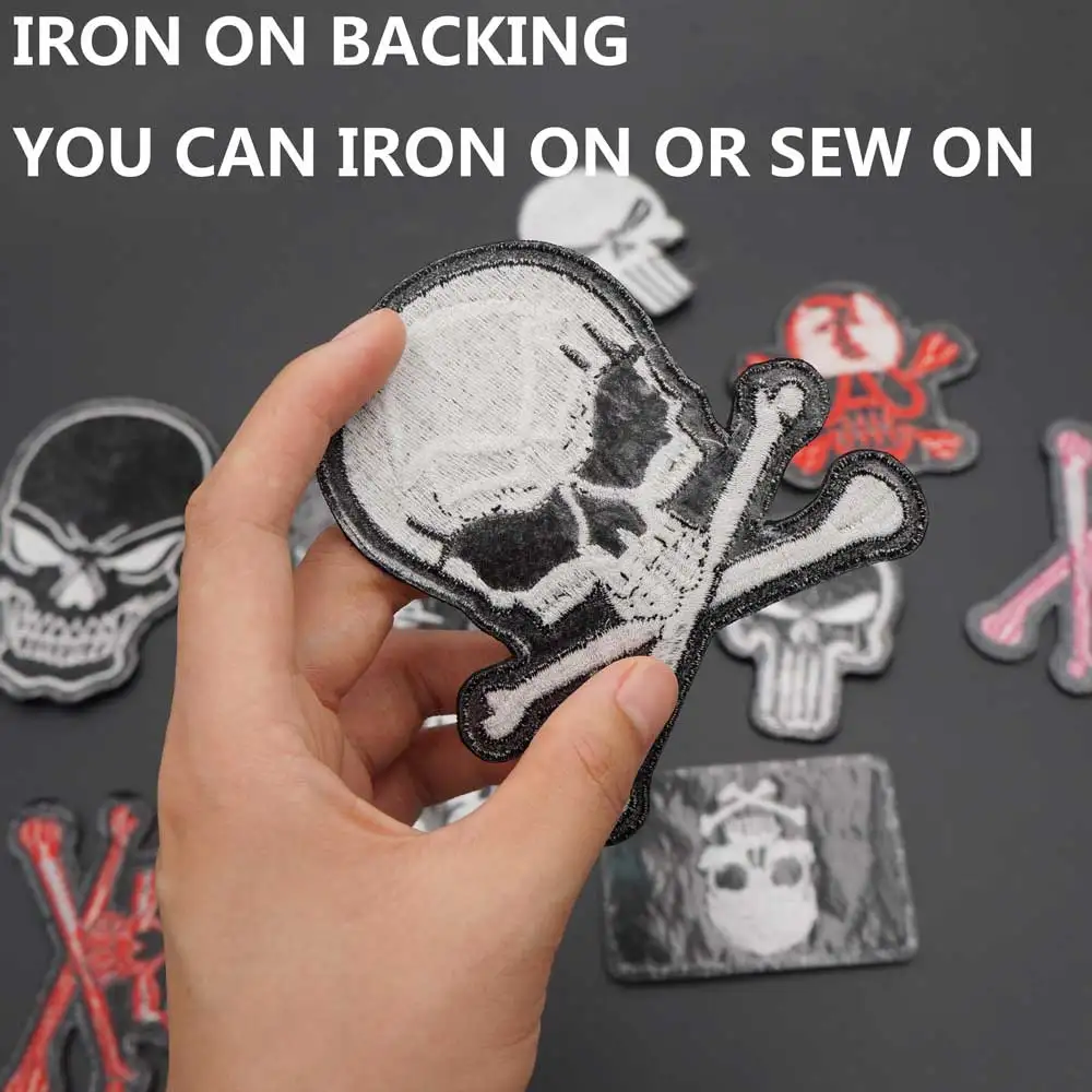 Skull Embroidered Biker Patches Punk Rock Badge Iron on Back for Clothes Stickers Apparel Accessories