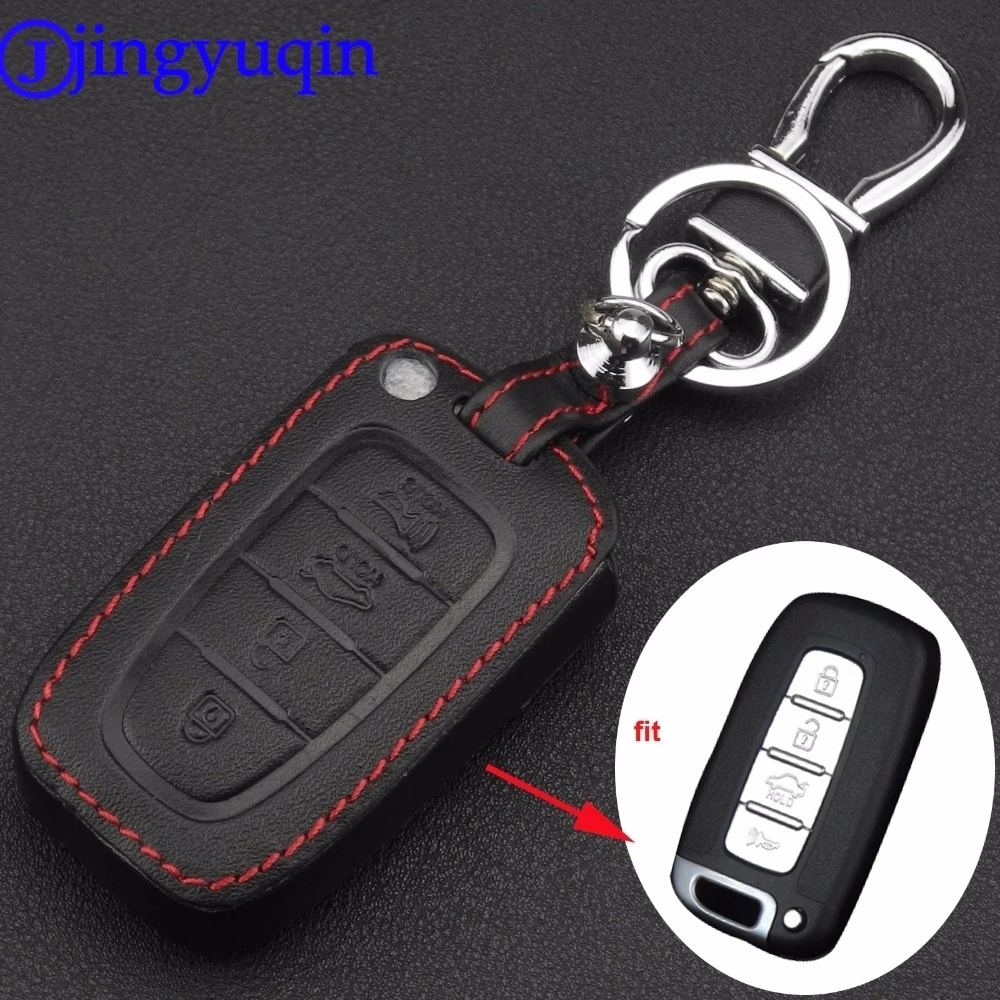 

jingyuqin Remote 4button Leather Car Key Cover Case For Hyundai Long Move IX35 Sonata 8 For Kia Chi Ran K2 Furui Di k5 Smart key