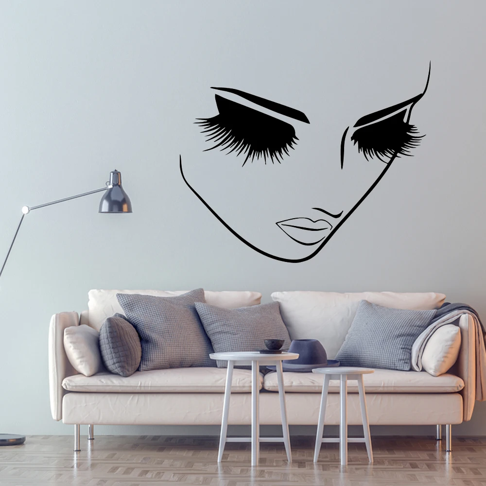 Beauty Salon Eye Lashes Wall sticker Make up Wallpaper Girl Face Salon Wall Stickers Hairstyle Decor For Salon Spa Room Decor